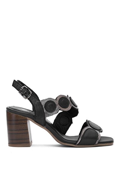 Venüs 2108513 Sandale cu toc Y din piele naturală pentru femei, negre