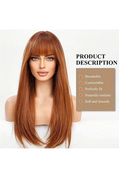 Zeysum Copper Straight Snap Hair Hairpiece Toupee Hair 60 cm 120Gr Heat Resistant Half Moon