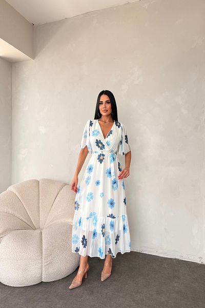 LİLA İSTANBUL Rochie de vară cu guler dublu cu imprimeu cu margarete