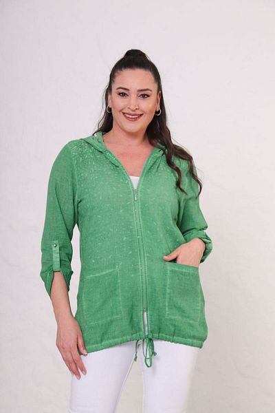 Mezure Hooded Zipper Pocket Blouse Large Size