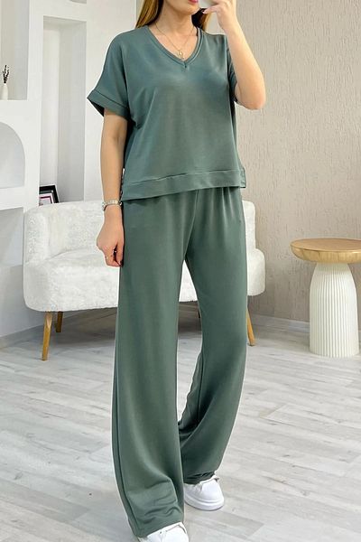 sportiness Soft Texture Modal Fabric Relaxed Cut V-Neck Tracksuit Set