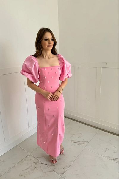 Afiş Butik Βραδινό φόρεμα με μαργαριταρένια μανίκια με μανίκια