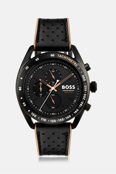 BOSS Men 1514022 Round Chronograph Analog Watches 44 mm, Black