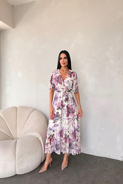 LİLA İSTANBUL Rochie de vară cu guler dublu cu imprimeu floral