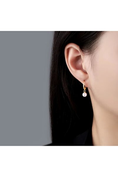 HOBİSY GIFT SHOP أقراط من الفولاذ المقاوم للصدأ مضادة للحساسية |   أقراط لؤلؤ ذهبية 8 مم مع حجر الزركون - تصميم أنيق وأنيق