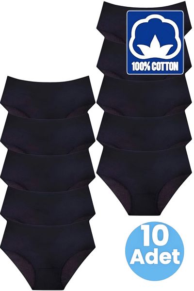 Uniquetrenders Women's High Waist 100% Cotton 10-Piece Ribbed Bato Panties Women's 10-Piece Panties