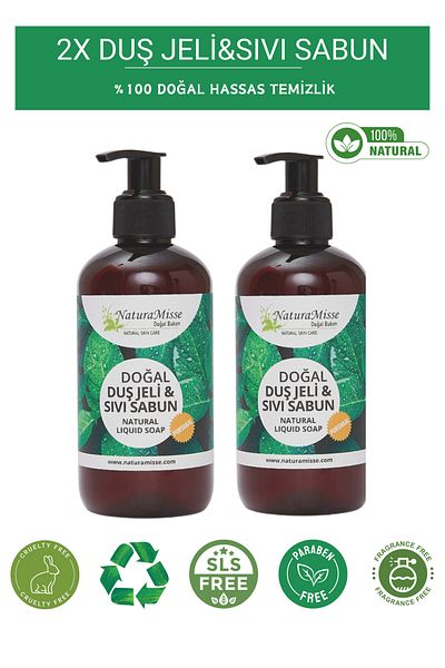 NaturaMisse Natural Shower Gel & Liquid Soap 500 Ml Body Soap Shower Gel with Orange Oil Clean Content (2 Pieces)