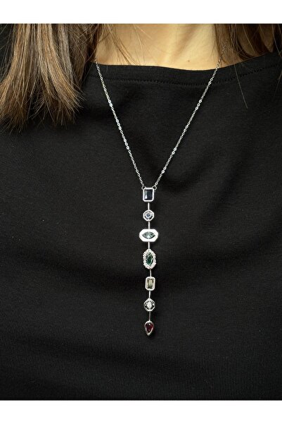 mysteriajewelry Renkli Taşlı Melis Goral Y Kolye Silver 2 Renk Seçeneği