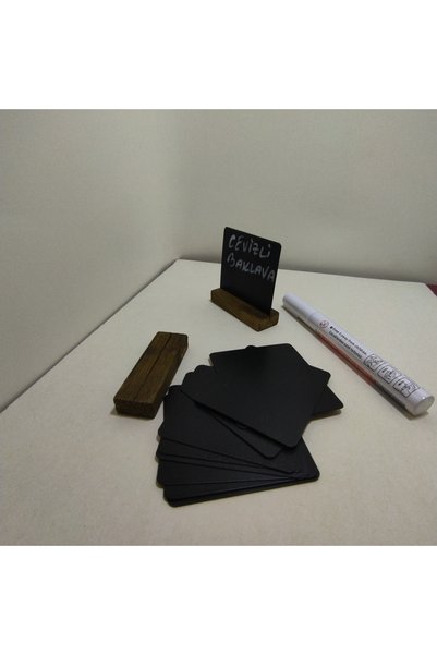 ETİKETLİK FİYATLIK Black Label and Antique Wooden Base - 20 Pieces - with Erasable White Pen as a Gift