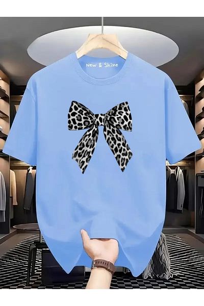 New Shine 1 tricou este un cadou pentru achiziții de 6 și mai sus în coș - Tricou oversize cu imprimeu leopard cu fundă