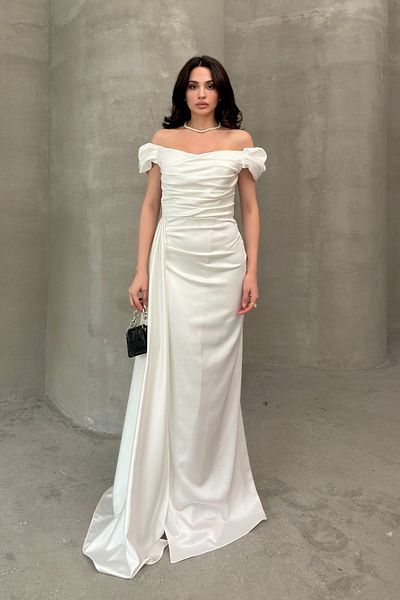 Serica Moda Off Shoulder Draped Evening Dress
