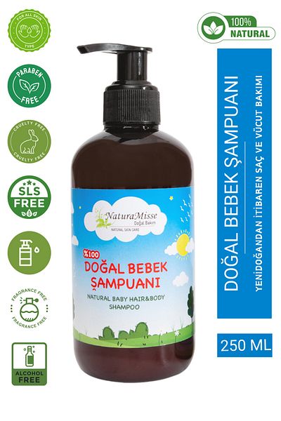 NaturaMisse Natural Baby Shampoo Hair Body Shampoo Paraben-Free Sulfate-Free Clean Content Baby Shampoo