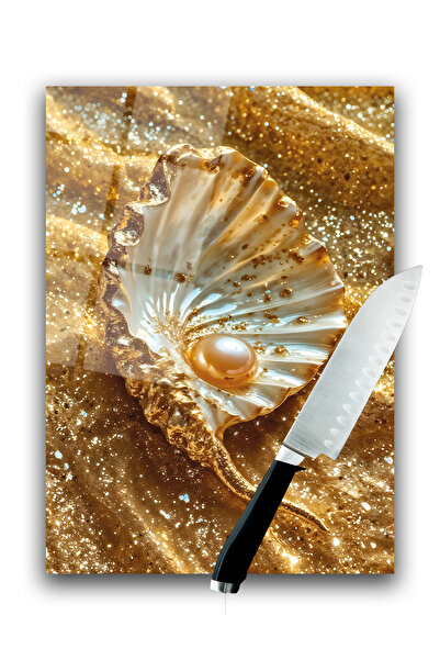 home dekors لوح تقطيع زجاجي لوح تقطيع هدية مهر لؤلؤة صفراء 35x25 سم