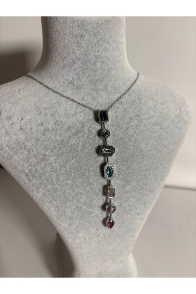 mysteriajewelry قلادة ميليس جورال Y من الحجر الملون فضية بخيارات بلونين