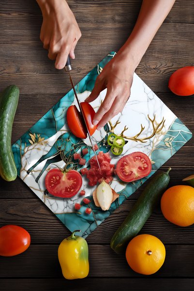 home dekors Glass Cutting Board Chopping Board Deer Pattern Dowry Gift 35X25 cm