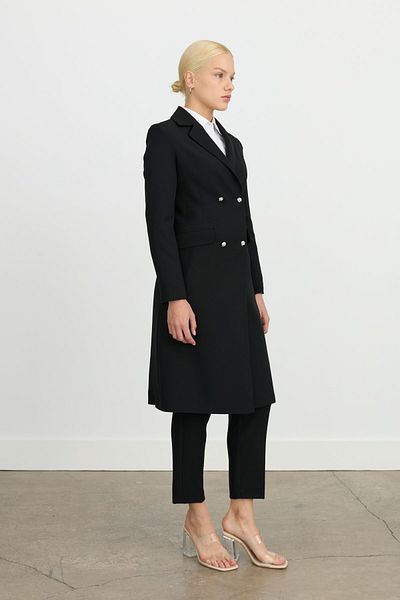 Nihan Double Breasted Closure Long Blazer Jacket Black