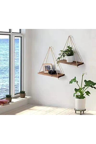 BOSS WOODEN 3 lü venge(koyu kahve )halatlı duvar rafı ,mutfak rafı,banyo rafı...