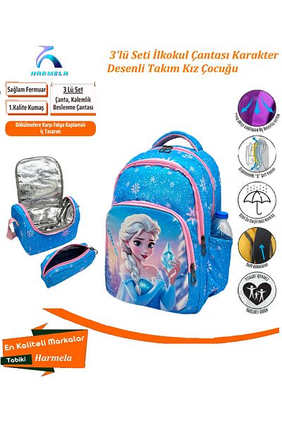 Bevitton Blue First School Bag - Girl's Set of 3, Character Pattern