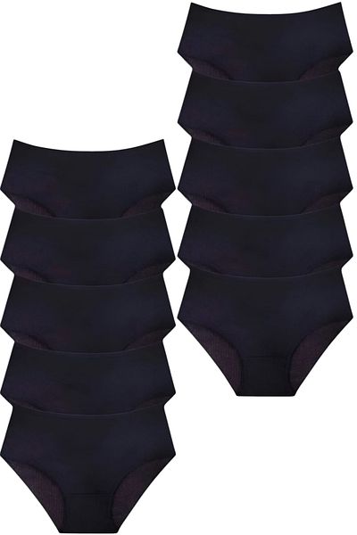 Uniquetrenders Women's High Waist 100% Cotton 10-Piece Ribbed Bato Panties Women's 10-Piece Panties