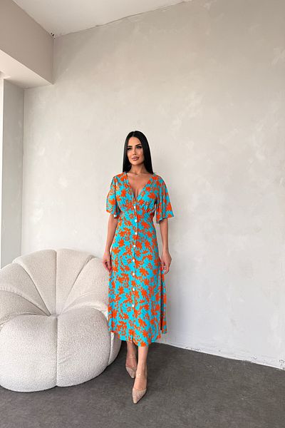 LİLA İSTANBUL Rochie de vară cu decolteu în V cu imprimeu floral, cu detaliu cu nasturi
