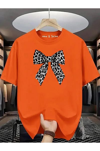 New Shine 1 tricou este un cadou pentru achiziții de 6 și mai sus în coș - Tricou oversize cu imprimeu leopard cu fundă