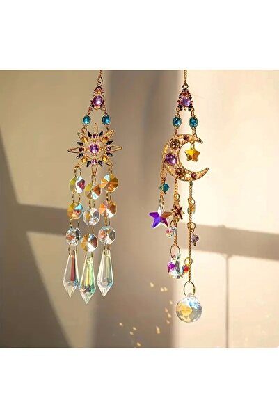 Home Dekoratif hediyelik 2'li gökkuşağı prizma yansımalı kristal rüzgar çanı ...