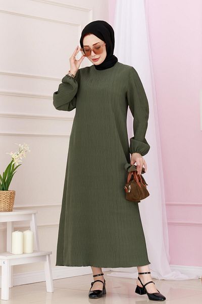 Sevitli Rochie Luna Hijab-Kaki cu centură în talie