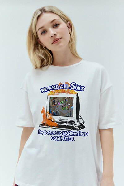 Tee&more. تي شيرت مطبوع عليه سيمز كبير الحجم للجنسين