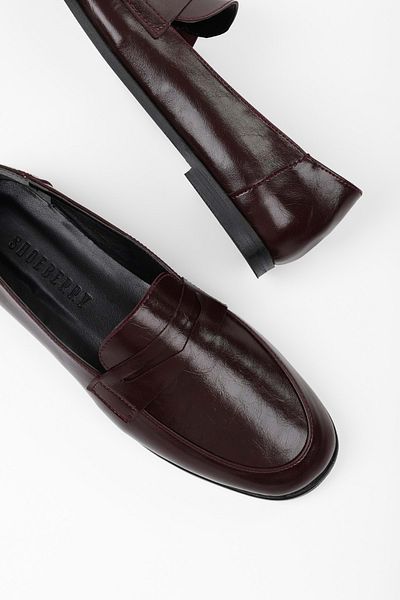 Shoeberry Damen Jule Burgundy Skin Loafer