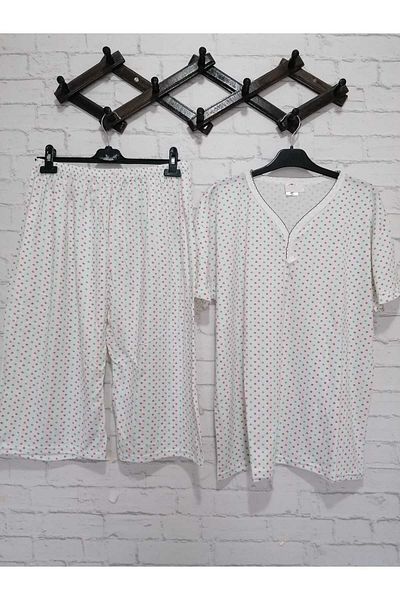 anne moda ankara Plus Size Summer Thin Cotton Short Sleeve Capri Pajamas Set