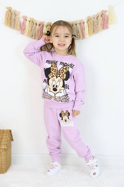 Minnie Mouse طقم بدلة رياضية ميني بطبعة أرجوانية مكونة من خيطين