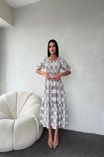 LİLA İSTANBUL Square Neck Gimped Ethnic Patterned Summer Dress