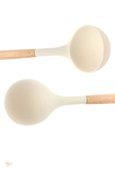 rubihome Cream Silicone Ladle with Bamboo Handle