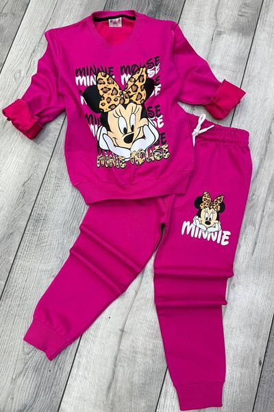 Minnie Mouse طقم بدلة رياضية فوشيا بطبعات ميني مكونة من خيطين