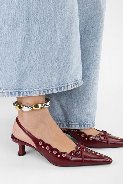 Shoeberry Damen Spice Burgundy Skin Bow Detailliertes Stiletto