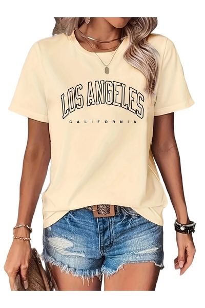 AZIZI TEKSTIL Μπλουζάκι με στάμπα γράμματος, κοντομάνικο στρογγυλό γιακά casu...