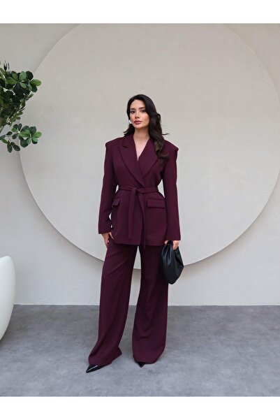 ESRAHELVACI Padded Double Breasted Belted Jacket Pants Set