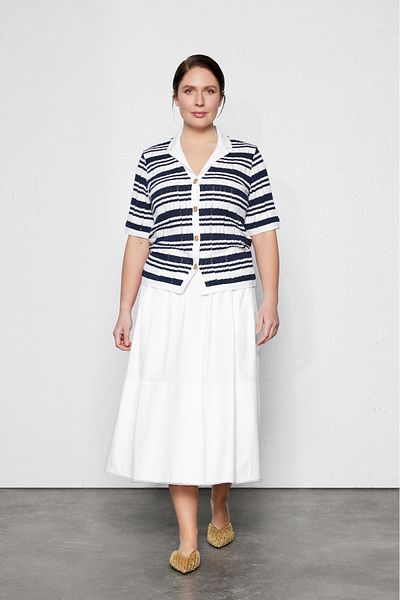 LUOKK Keith Oversize Striped Knitwear Blouse Navy Blue-White