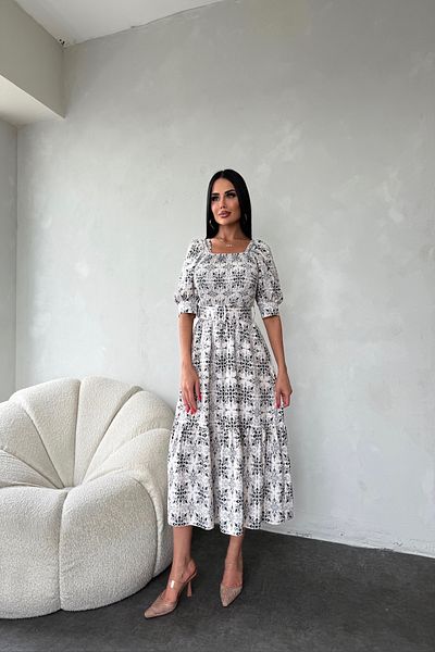 LİLA İSTANBUL Square Neck Gimped Ethnic Patterned Summer Dress