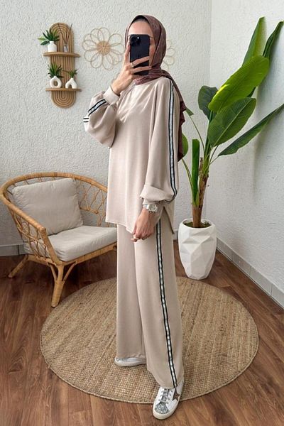 ESTER ROSA Beige Double Set with Glitter Stripes