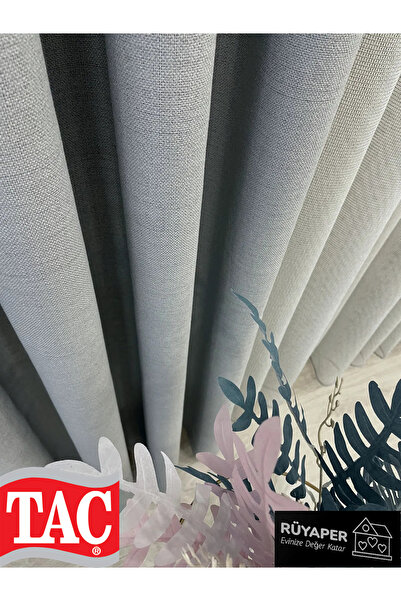 Taç Rüyaper Gri Renk Keten Blackout Karartma Otel Tarzı Fon Perde Sık Pile (Tek Kanat)