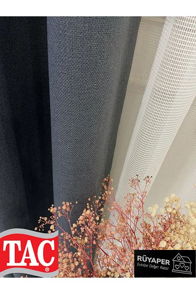 Taç Dreamper Anthracite Linen Blackout Curtain, Hotel Style Backing and Dense Pleat (Single Wing)