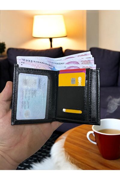 GLOBİFYA Men's Black Stylish Wallet with Paper Money and Coin Compartment Card Holder Wallet
