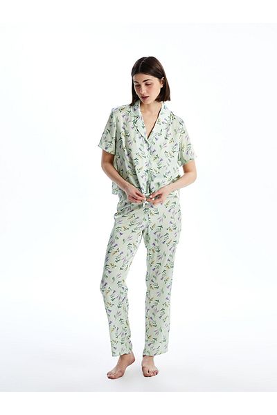 LC Waikiki Lcw Dream Shirt Collar Floral Satin Women's Pajama Set