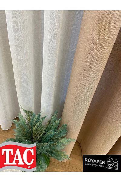 Taç Dreamper Cappuccino Color Linen Blackout Blackout Hotel Style Background Curtain with Frequent Pleats (Single Wing)