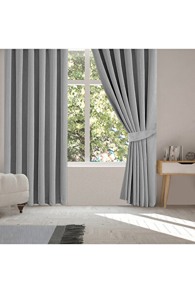 DECO Açık Gri Blackout Karartma Fon Perde Güneşlik Pilesiz Extraforlu Düz Dikim