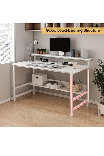 DDF Luxury wooden computer desk with 3 levels, mounting bases and wire runner for work,home and gaming