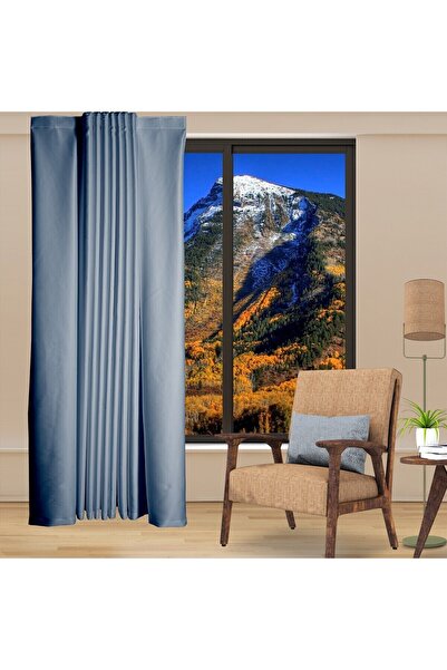 DECO İndigo Blackout Karartma Fon Perde Güneşlik Pilesiz Extraforlu Düz Dikim