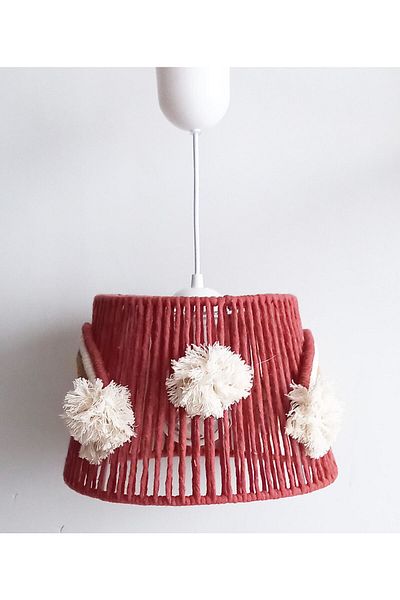C&A&B KUZEY AVİZE Taba Macrame String Wrap Rainbow Applique with Pompom Boy-Girl Baby and Children's Room Pendant Lamp Chandelier (36)
