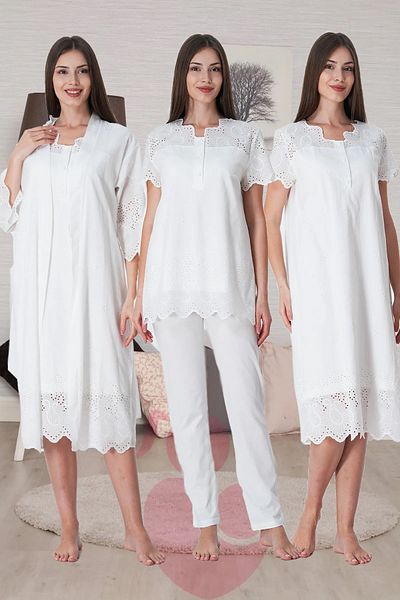 by İGP Scalloped Cotton Maternity Dressing Gown Nightgown Pajama Set Set of 4